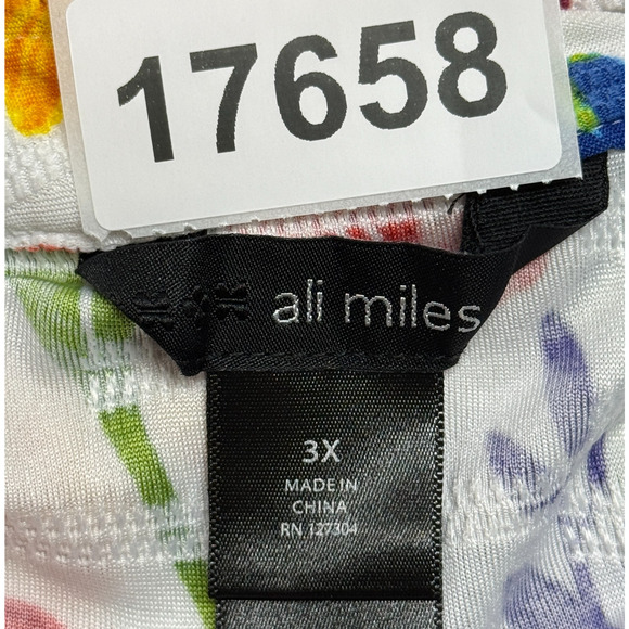 Ali Miles Top 3X White Blue Colorful Floral Button Up Stretch Bell Sleeve Career - Picture 10 of 10